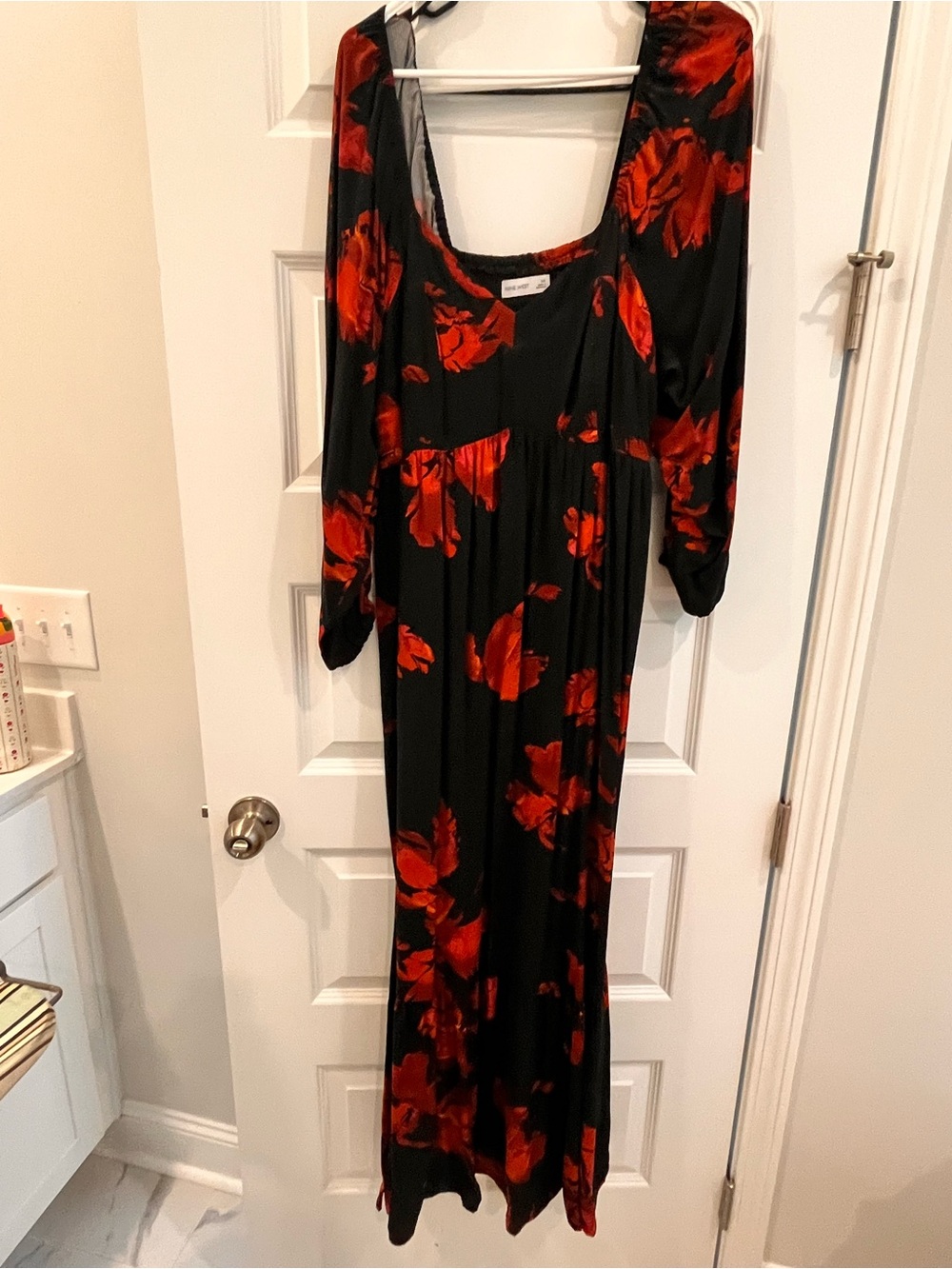 Nine West Black Maxi Dress with Red Floral Print